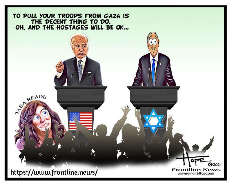 Cartoon for Biden, himself accused of sexual assault, tells Bibi to pull troops from Gaza, leaving behind female hostages suffering sexual assault - Published on January 10, 2024